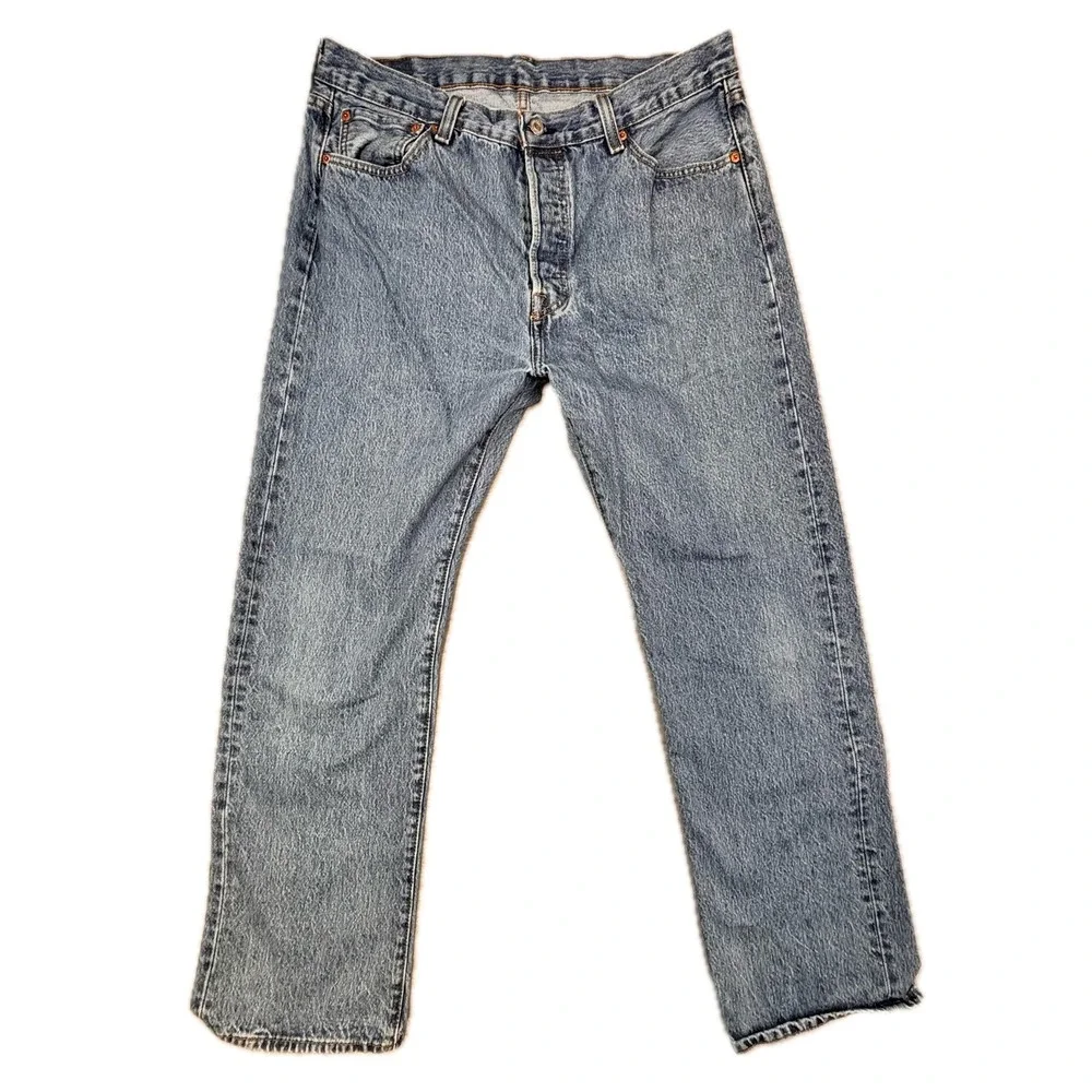 Levis 501 Original Fit Mens Blue Denim Straight Leg Button Fly Jeans W36 L32‎
